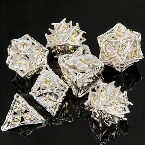 Elphame's Offering - 7 Piece Hollow Metal Polyhedral Dice Set & Dice Case