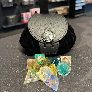 Dark Elf Belt Pouch - 2-in-1 Drawstring Faux Leather Dice Bag & Dice Tray