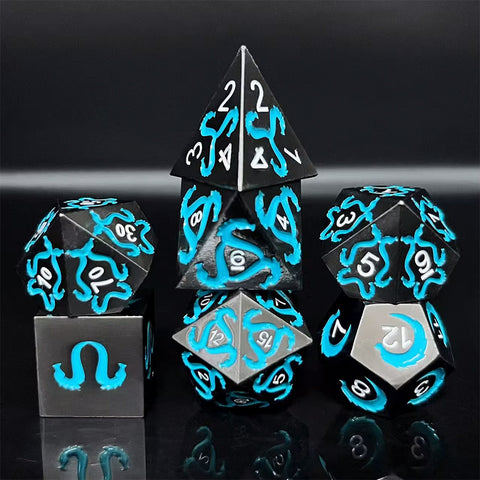 Mystic Leyline - 7 Piece Metal Polyhedral Dice Set & Dice Case