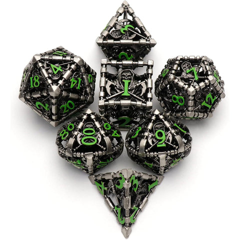 Shinigami - 7 Piece Hollow Metal Polyhedral Dice Set & Dice Case