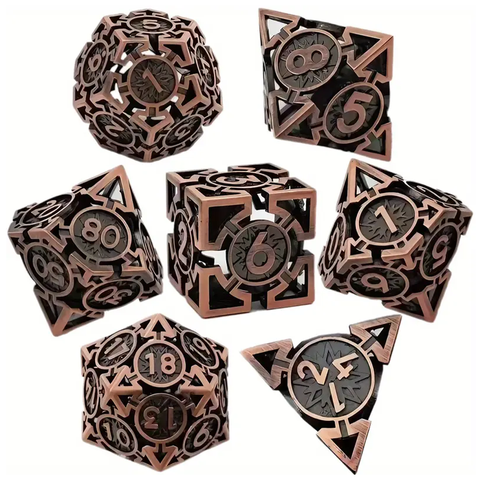 Mishra's Power Stone - 7 Piece Hollow Metal Polyhedral Dice Set & Dice Case