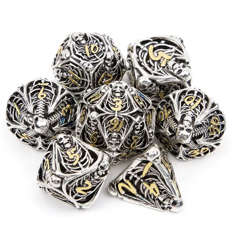 Mort - 7 Piece Hollow Metal Polyhedral Dice Set & Dice Case
