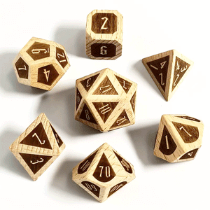 Parquet Paladin - 7 Piece Wooden Polyhedral Dice Set + Dice Case