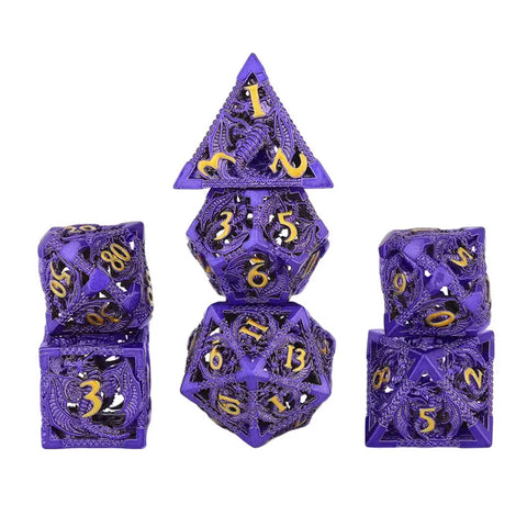 Dragons of Amaranth Dawn - 7 Piece Hollow Metal Polyhedral Dice Set & Dice Case