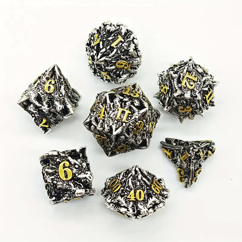 Dracolich - 7 Piece Hollow Metal Polyhedral Dice Set & Dice Case