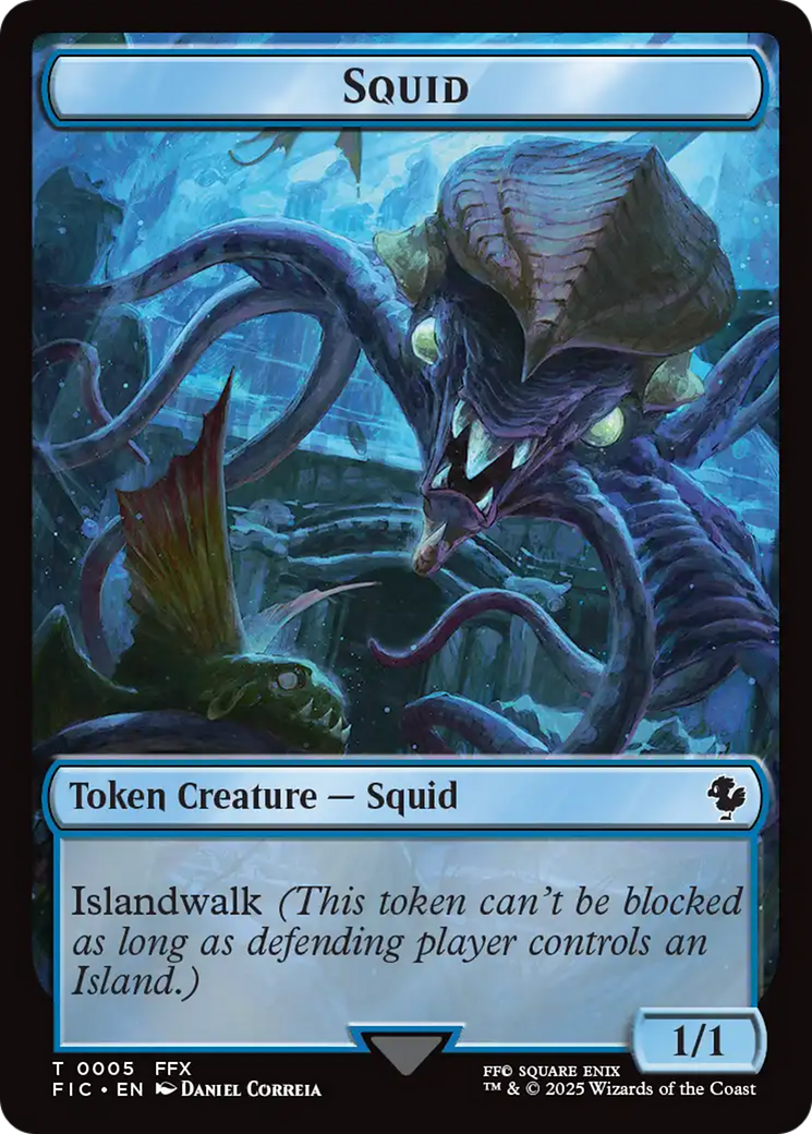 Spirit // Squid Double-Sided Token (Surge Foil) [FINAL FANTASY Commander Tokens]