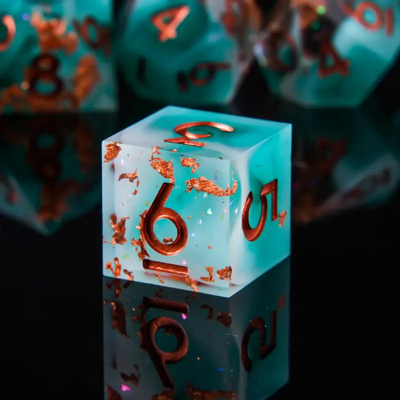 Elemental Gold - Handcrafted Sharp Edge Dice Set & Dice Case