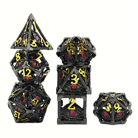 Amethyst's Eye - 7 Piece Hollow Metal Polyhedral Dice Set & Dice Case