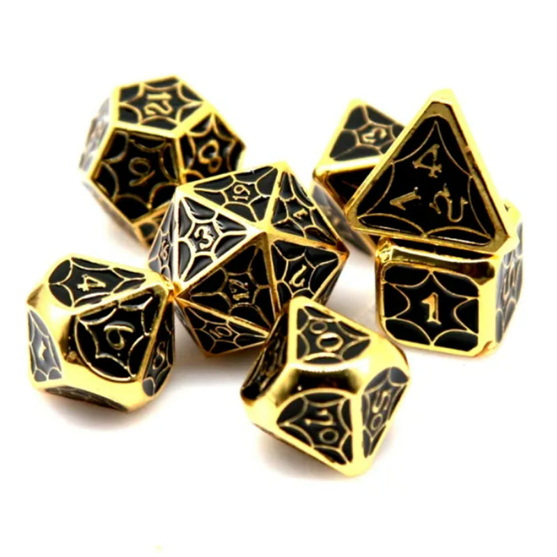 Along Came A Spider - 7 Piece Metal Polyhedral Dice Set & Dice Case
