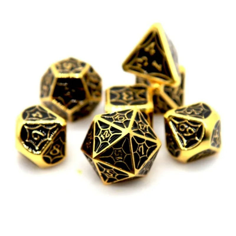 Along Came A Spider - 7 Piece Metal Polyhedral Dice Set & Dice Case
