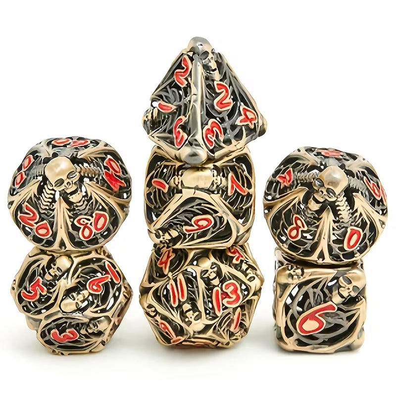 Ancestral Roll - 7 Piece Hollow Metal Polyhedral Dice Set & Dice Case