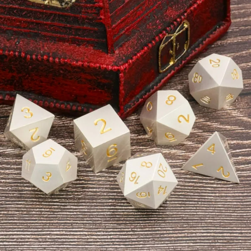 Arcadia - 7 Piece Metal Polyhedral Dice Set & Dice Case