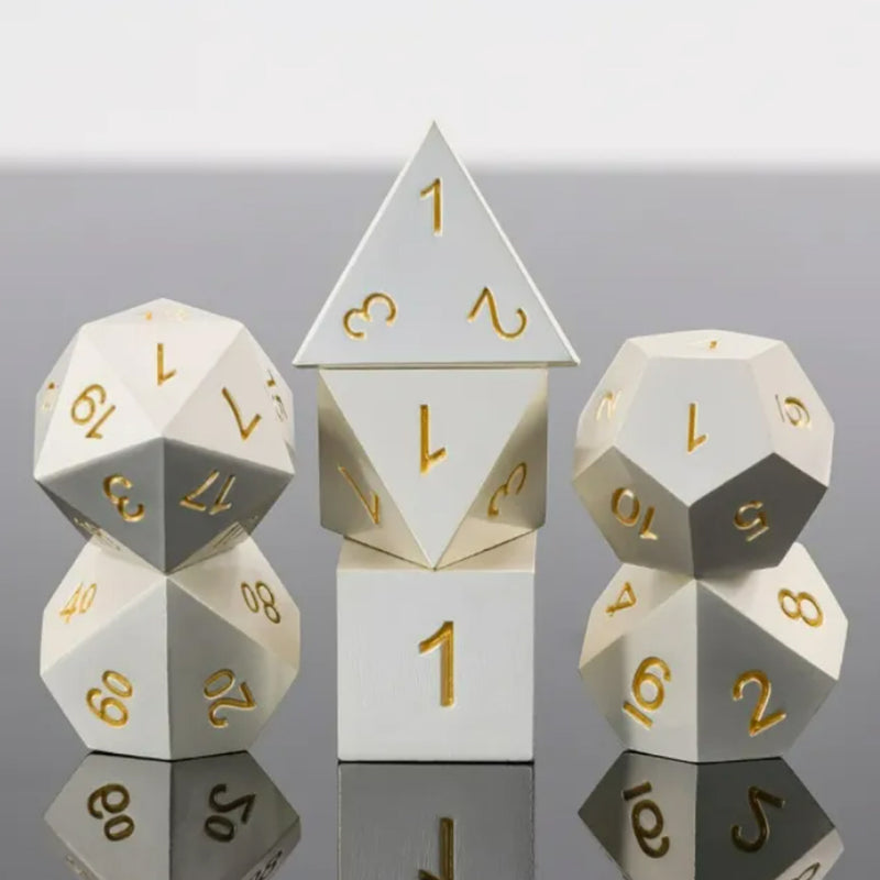 Arcadia - 7 Piece Metal Polyhedral Dice Set & Dice Case
