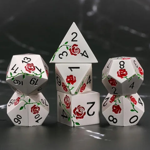 Beauty's Rose - 7 Piece Metal Polyhedral Dice Set & Dice Case