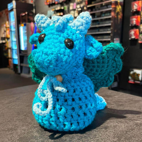 Handmade Crochet Dice Dragon - Blue and Green