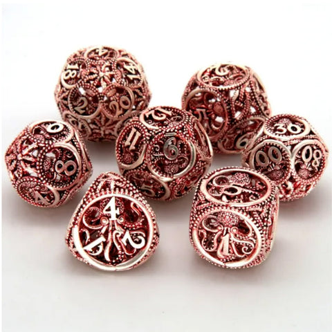 Cephalopod Invasion - 7 Piece Hollow Metal Polyhedral Dice Set & Dice Case