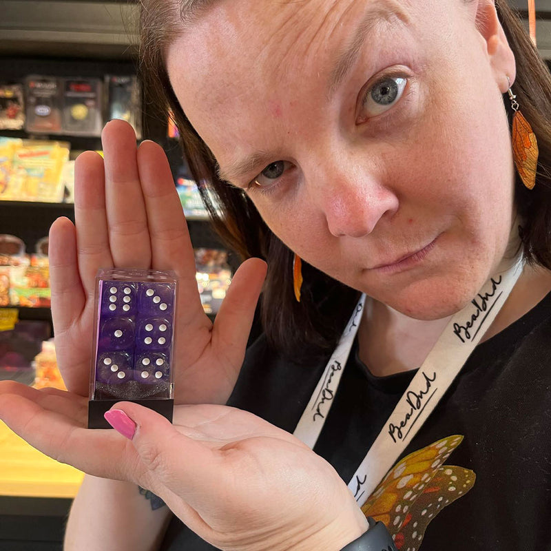 Chessex Borealis Purple/White GLOW IN THE DARK d6 Dice Set (12xD6) (CHX 27777)