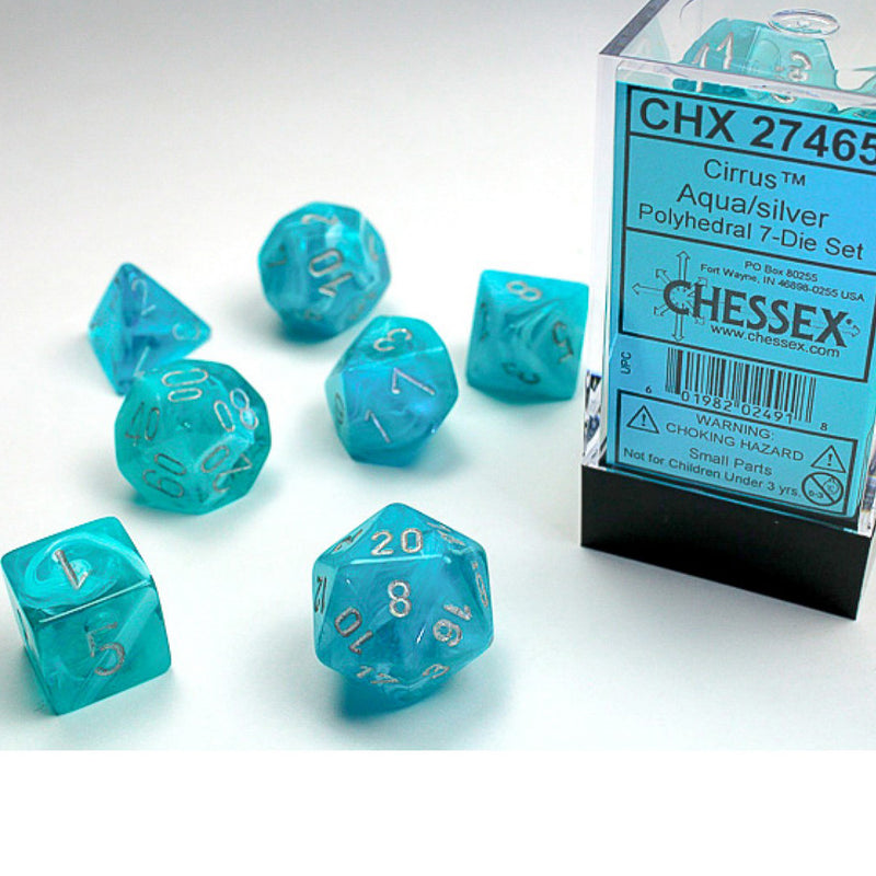 Chessex Cirrus Aqua w/silver 7 Piece Polyhedral Dice Set (CHX 27465)