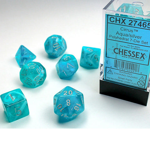 Chessex Cirrus Aqua w/silver 7 Piece Polyhedral Dice Set (CHX 27465)
