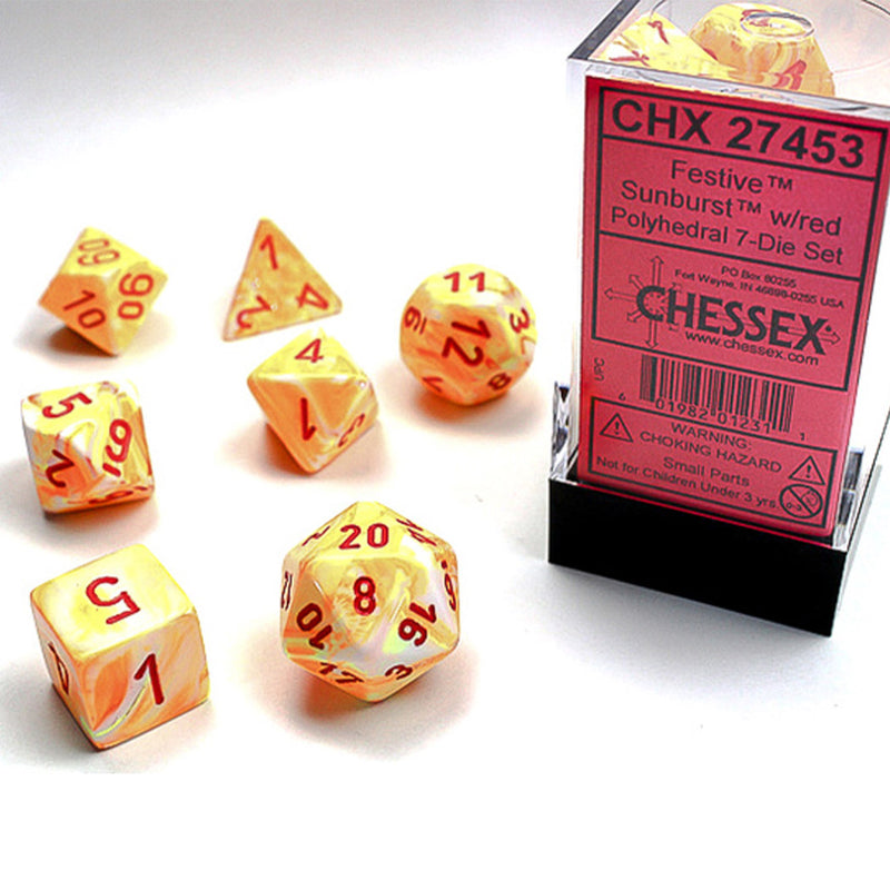 Chessex Festive Suburst/Red 7 Piece Polyhedral Dice Set (CHX 27453)