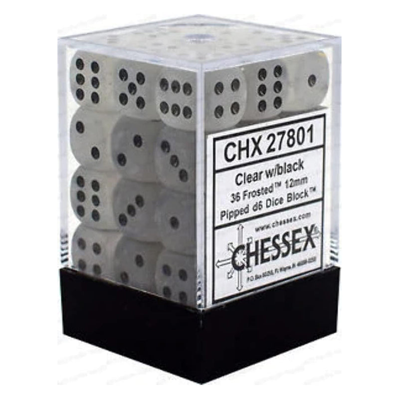 Chessex Frosted Clear/Black d6 Dice Set (36xD6) (CHX 27801)