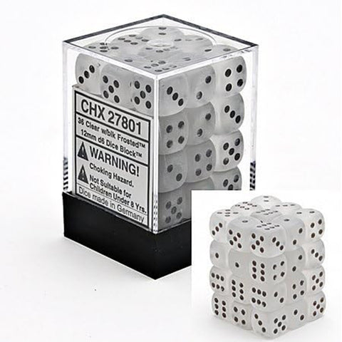 Chessex Frosted Clear/Black d6 Dice Set (36xD6) (CHX 27801)