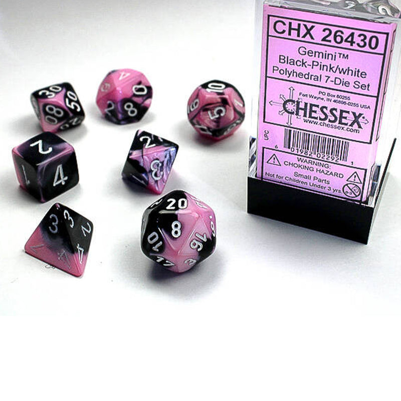 Chessex Gemini Black-Pink with White 7 Piece Polyhedral Dice Set (CHX 26430)