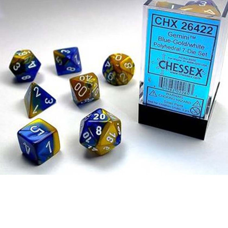 Chessex Gemini Blue-Gold with White - 7 Piece Polyhedral Dice Set (CHX 26422)