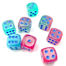 Chessex Gemini Gel Green/Pink with Blue Set of 36 Mini d6 Glow In The Dark Dice (CHX 26864)