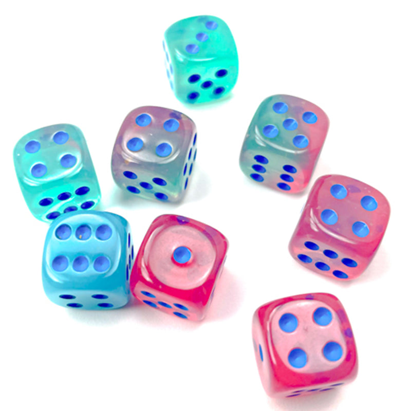 Chessex Gemini Gel Green/Pink with Blue Set of 36 Mini d6 Glow In The Dark Dice (CHX 26864)