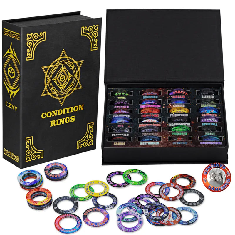 RPG Condition Rings - 24 Conditions & Spells ( 96 Condition Rings ) in a Magic Book Box