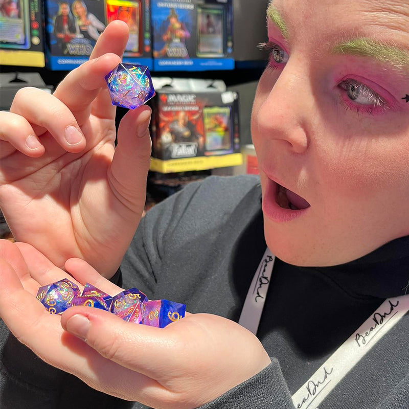 Cosmic Fate - Handcrafted Sharp Edge Dice Set & Dice Case