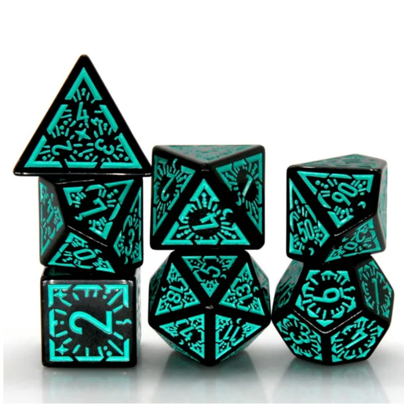 Cyan Dawn - 7 Piece Polyhedral Dice Set + Dice Bag