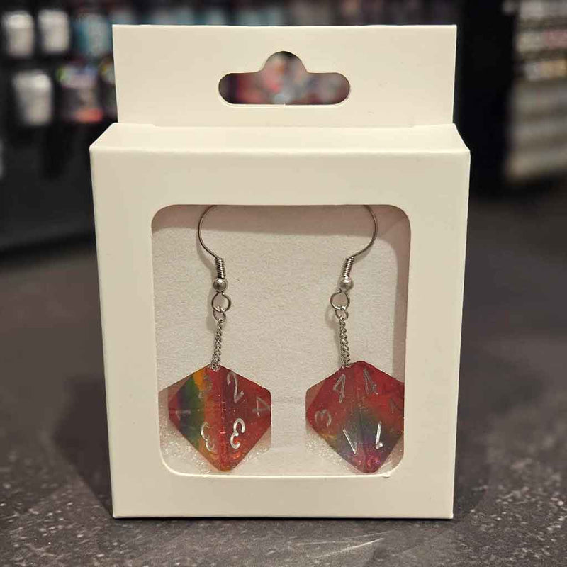 Dice Earrings D4 (Rainbow)