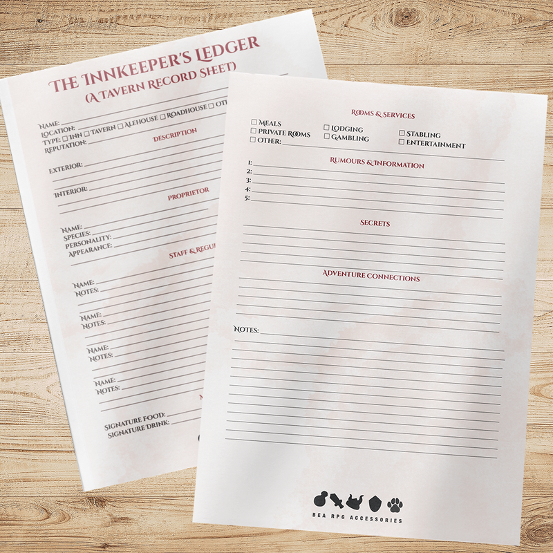 The Innkeeper's Ledger: A Tavern Record Sheet (Fillable & Printable PDF)