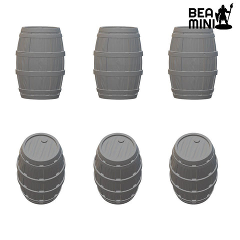 Barrels (8) | BeaMini Unpainted RPG Miniatures
