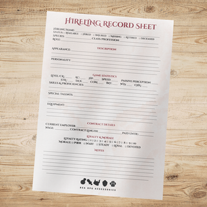 Hireling Record Sheet (Fillable & Printable PDF)