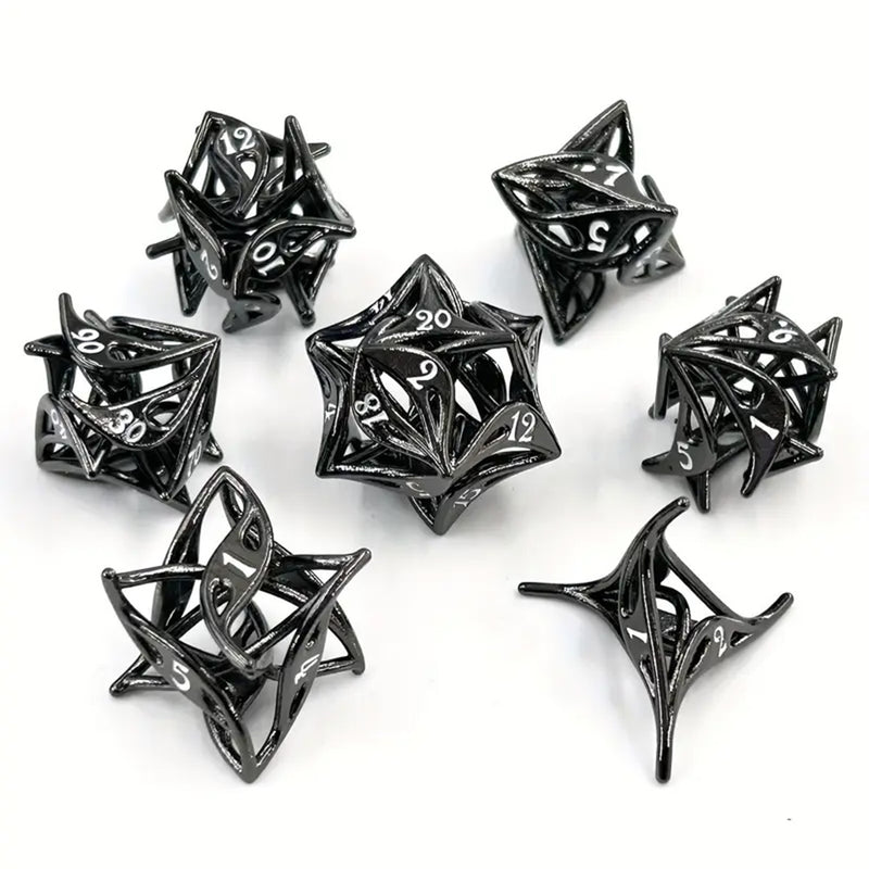 Winter - 7 Piece Hollow Metal Polyhedral Dice Set & Dice Case
