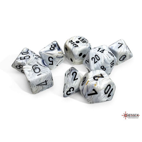 Chessex Lab Dice - Marble Calcite/Black  8 Piece Polyhedral Dice Set (CHX 30067)