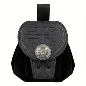 Dark Rune - 2-in-1 Drawstring Large Faux Leather Dice Bag & Dice Tray