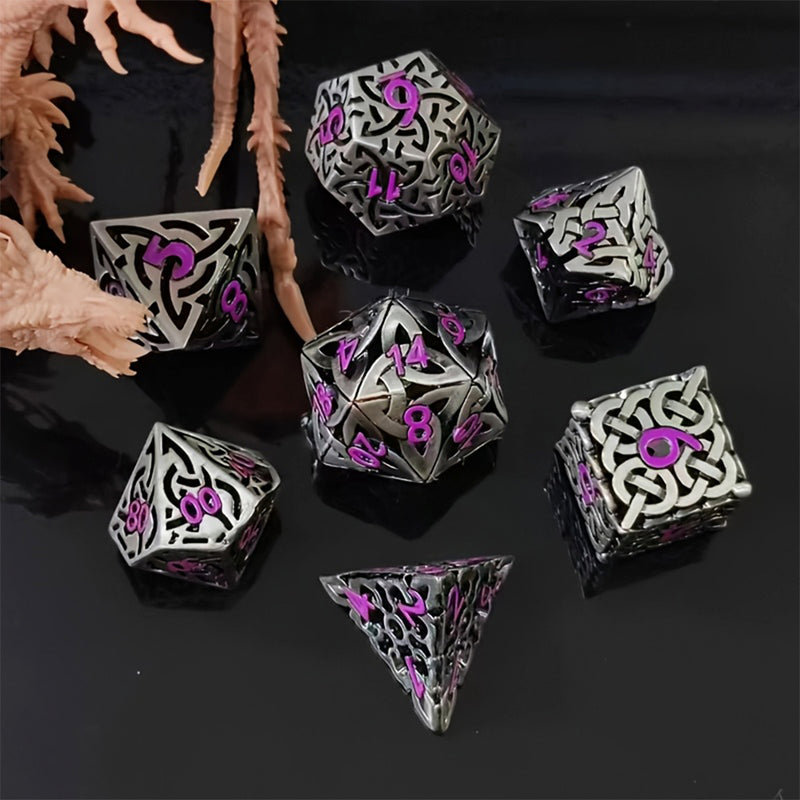Triquetra - 7 Piece Hollow Metal Polyhedral Dice Set & Dice Case