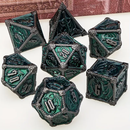 Viridian Drake - 7 Piece Metal Polyhedral Dice Set & Dice Case