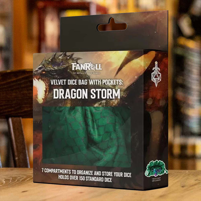 Dragon Storm Velvet Multipocket Dice Bag - Green