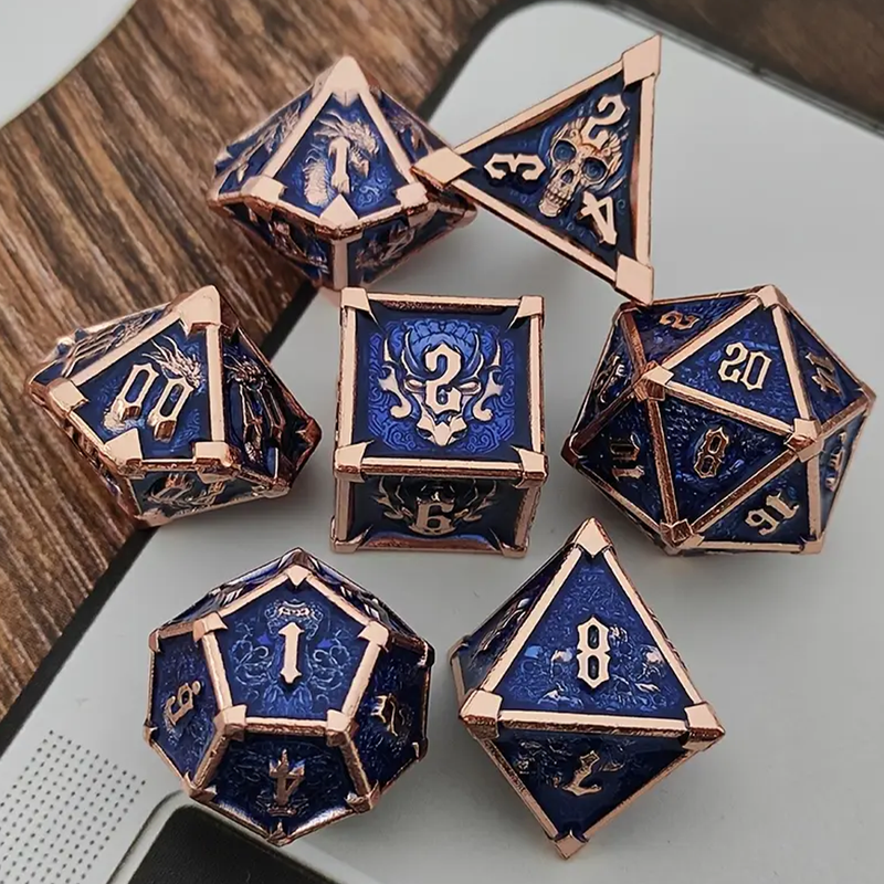 Battles Past - 7 Piece Metal Polyhedral Dice Set  & Dice Case