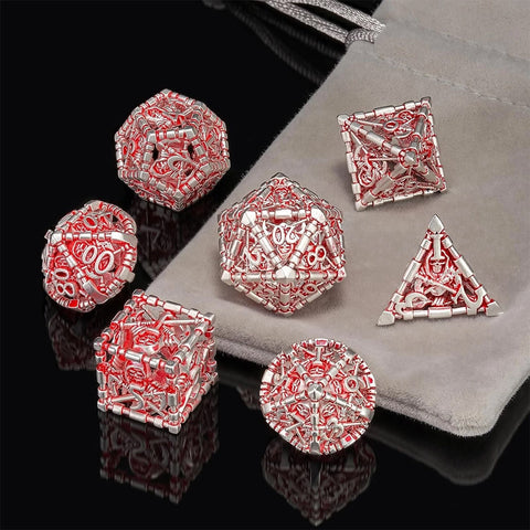 The Red Death - 7 Piece Hollow Metal Polyhedral Dice Set & Dice Case