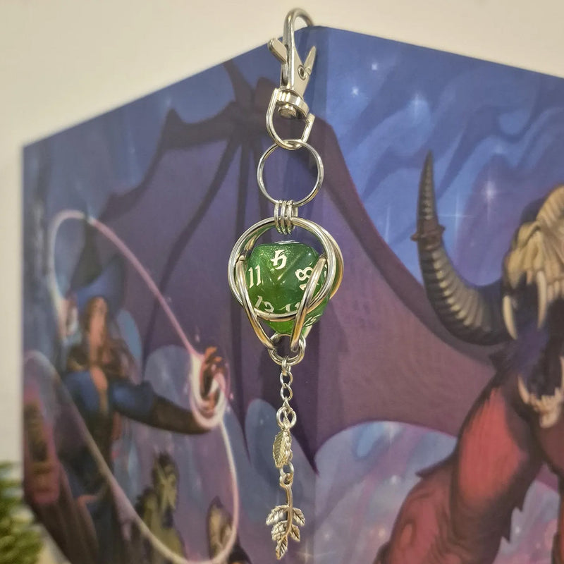 Handmade D20 Dice Keychain - Green