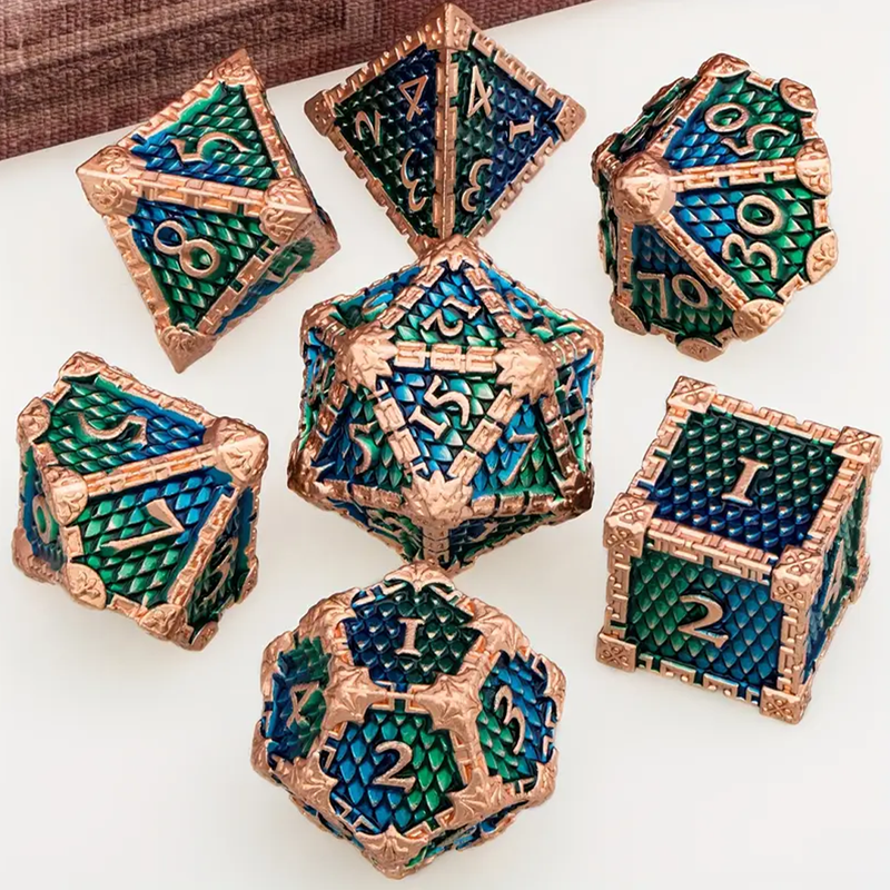 Dragonborn - 7 Piece Metal Polyhedral Dice Set & Dice Case