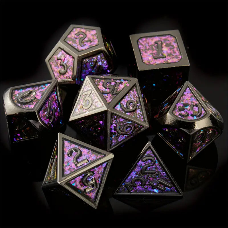 Fey Queens Trinket - 7 Piece Metal Polyhedral Dice Set & Dice Case