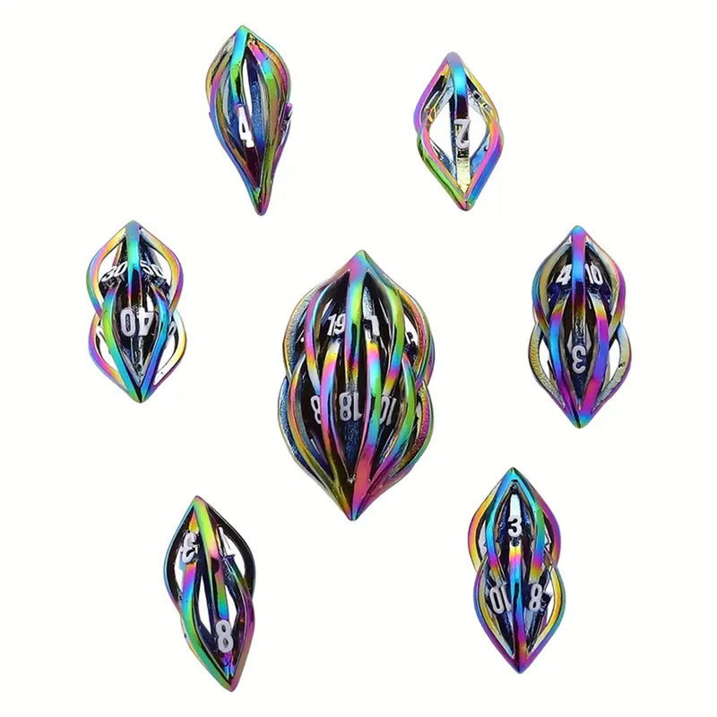 Iianwe - 7 Piece Hollow Metal Polyhedral Dice Set