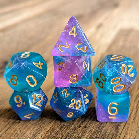 Aloha Fade - 7 Piece Polyhedral Dice Set + Dice Bag
